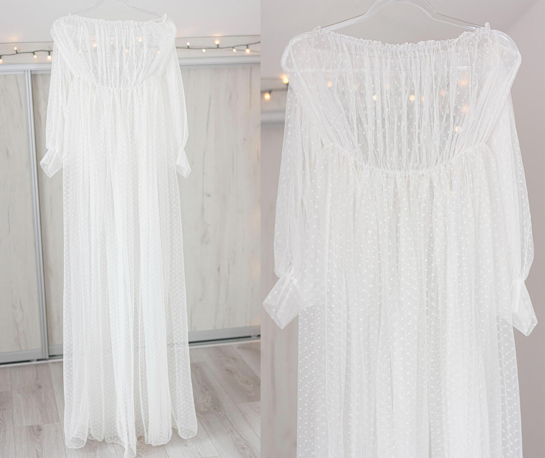 Baltos tiulio suknelės nuoma nėščiosios fotosesijai