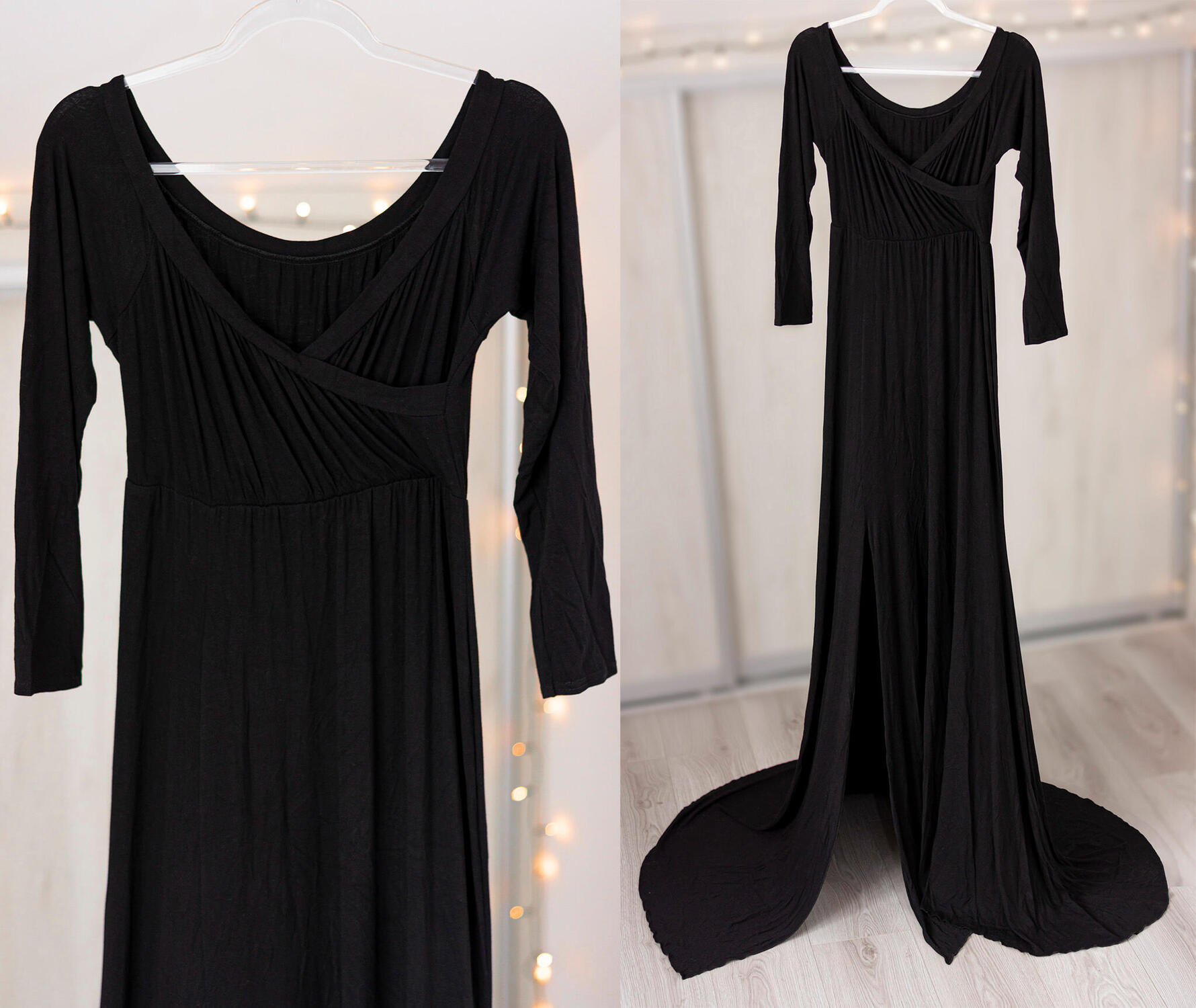 Juodos suknelės nuoma nėščiosios fotosesijai