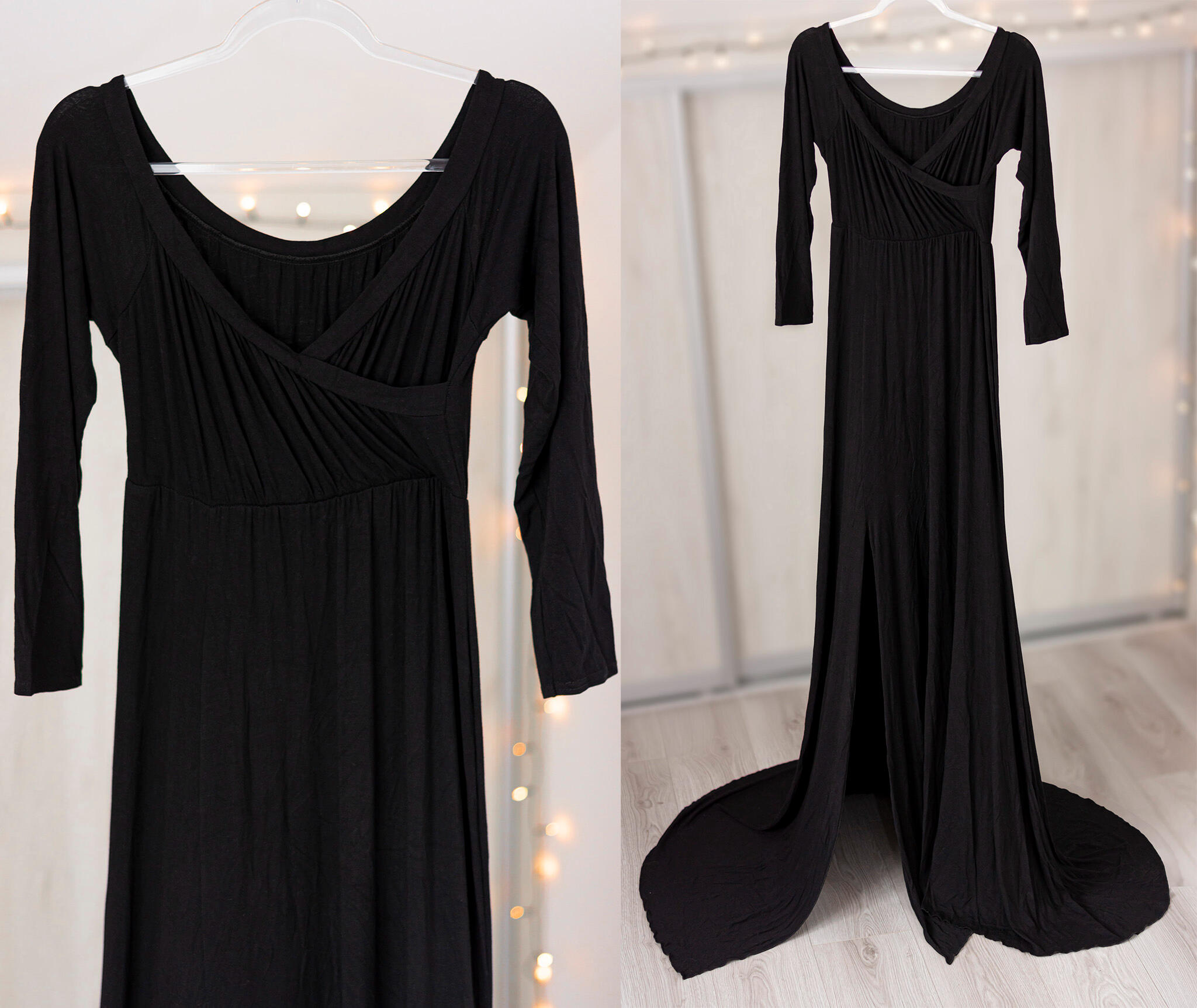 Juoda suknelė, suknelės nuoma nėštumo fotosesijai