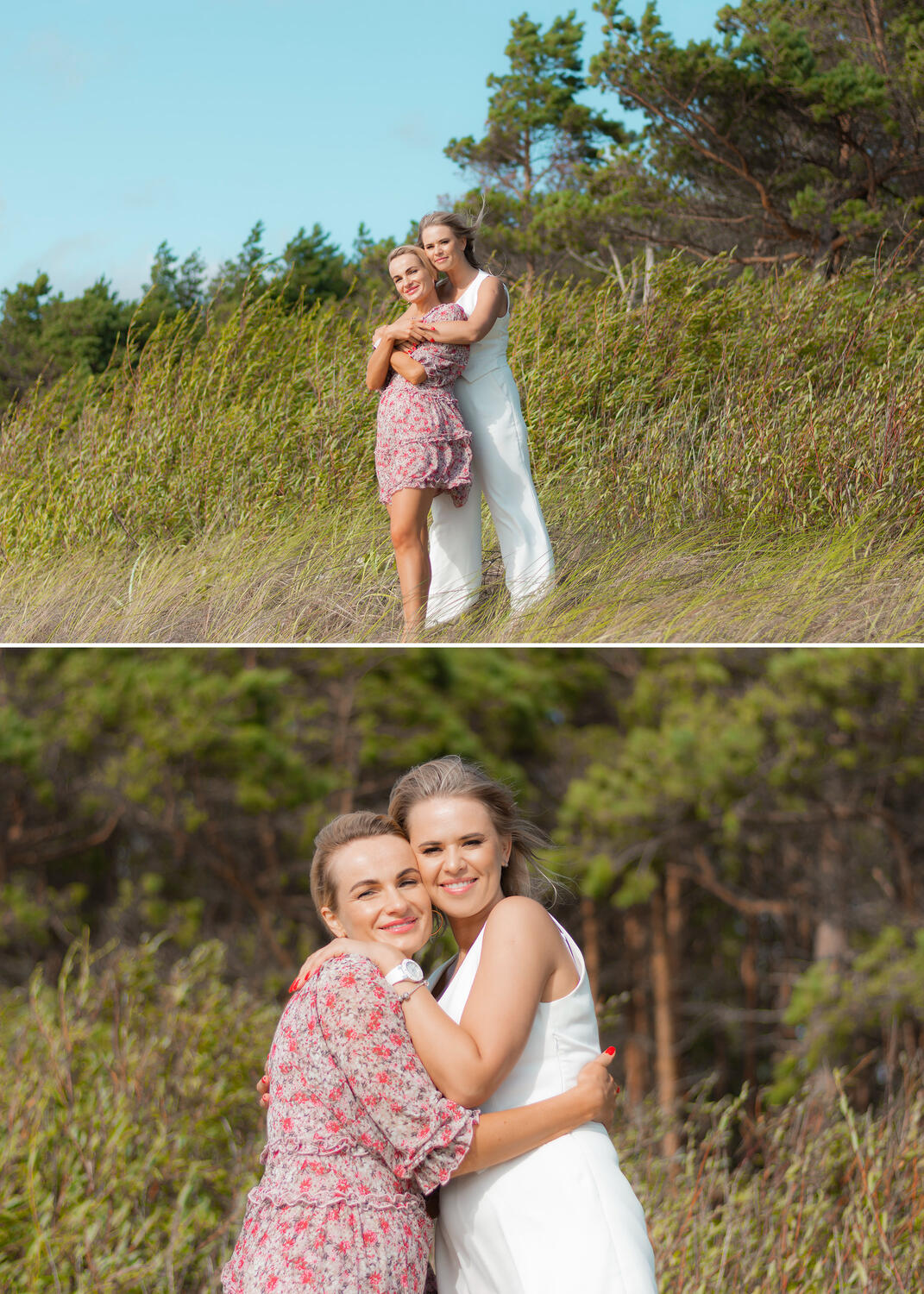 Draugės švenčia mergvakarį, šypsosi į kamerą