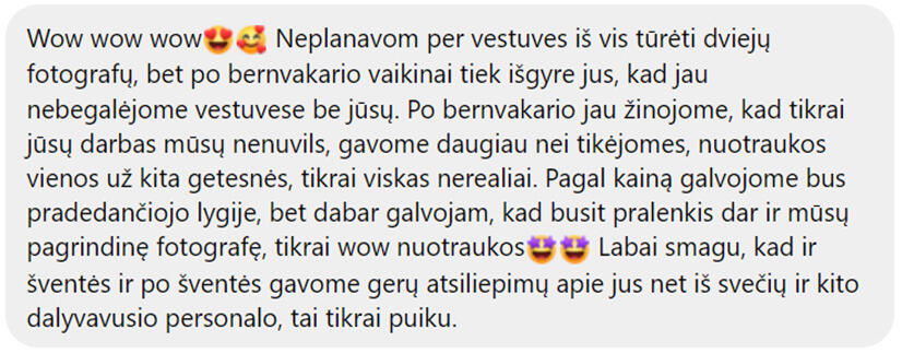 teigiami atsiliepimai po vestuvių vakarinės dalies fotosesijos